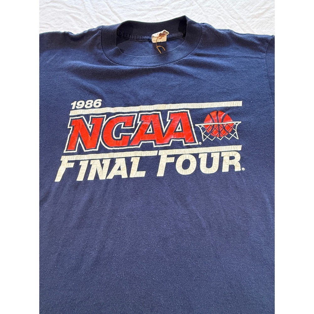 Vintage 1986 NCAA Final Four T-Shirt Collegiate Pacific Navy Blue Mens Medium